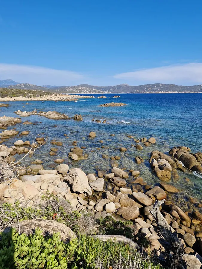 Paysage côtier rocheux et mer turquoise en Corse du Sud, idéal pour des vacances nature.